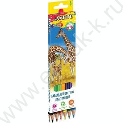 Карандаши пластиковые  6цв Животный мир /шестигранные / 2М, d грифеля-3мм европодвес | Фото 1