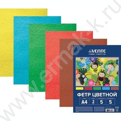 Фетр А4 Яркие цвета 2мм  5цв/5л /мягкий /пл.пакет с европодвесом | Фото 1