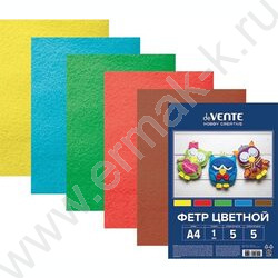 Фетр А4 Яркие цвета 1мм  5цв/5л /мягкий /пл.пакет с европодвесом | Фото 1