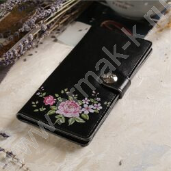 Кошелёк женский н/кожа на магните Букет роз черный | Фото 1