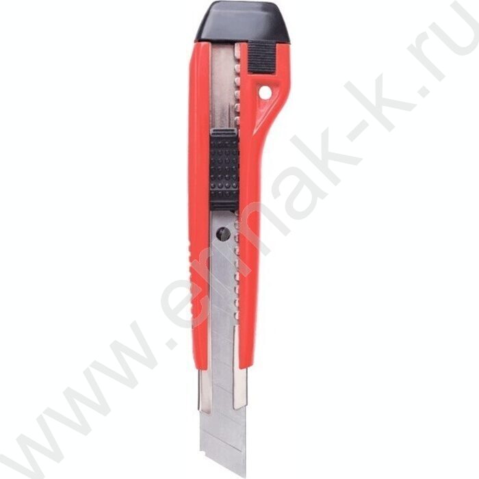 Нож канцелярский  9мм черный с красным метал.направляющие,автомат. блокировка лезвия,картон.блистер | Фото 1