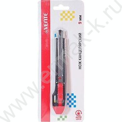 Нож канцелярский  9мм черный с красным метал.направляющие,автомат. блокировка лезвия,картон.блистер | Фото 2