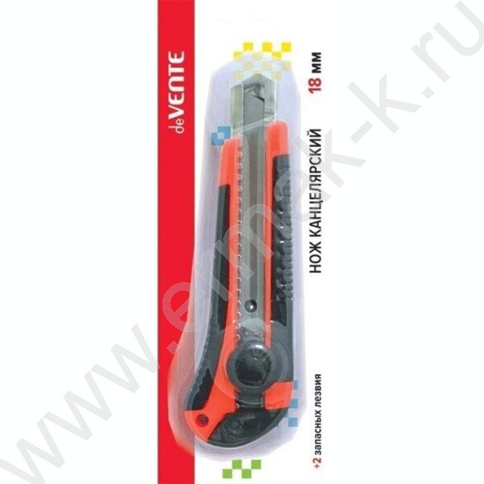 Нож канцелярский 18мм+2лезвия черный/красный метал.направляющие,ручная блок.,каучук вставки,блистер | Фото 1