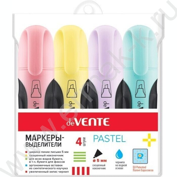 Текстовыделитель /набор  4цв - пастельные/ 5мм косой европодвес | Фото 1