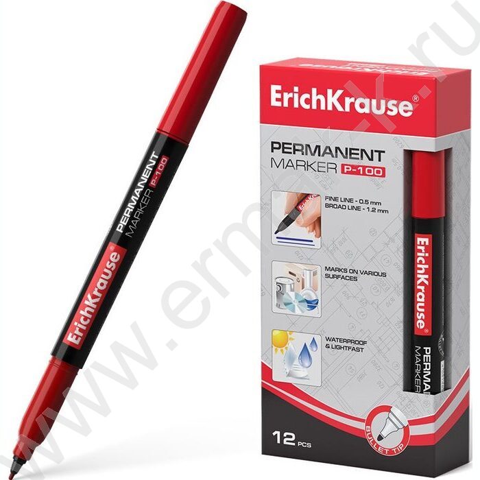 Маркер перм. /красный/ 1мм P-100   | Фото 2