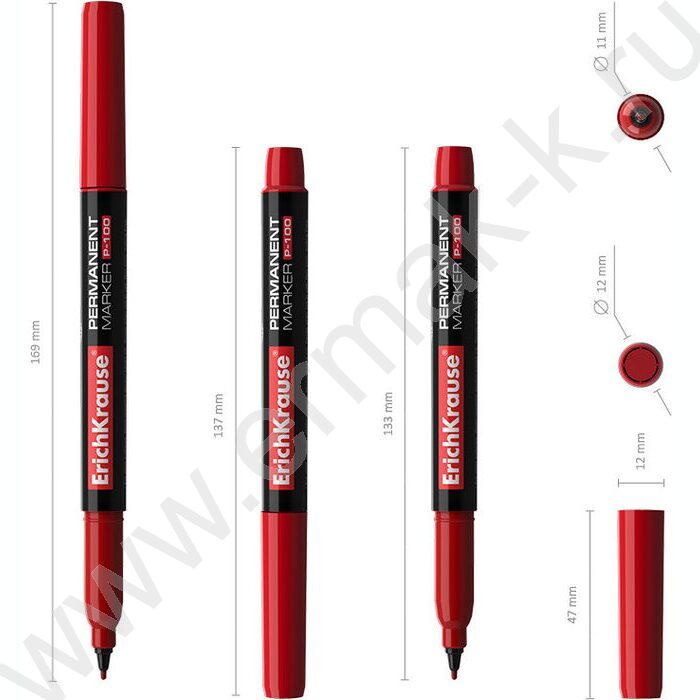 Маркер перм. /красный/ 1мм P-100   | Фото 4