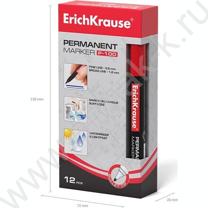 Маркер перм. /красный/ 1мм P-100   | Фото 5