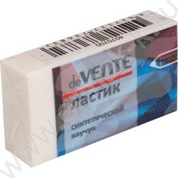 Ластик белый синтетический каучук 39*21*10мм /без пыли /индив. упаковка | Фото 1