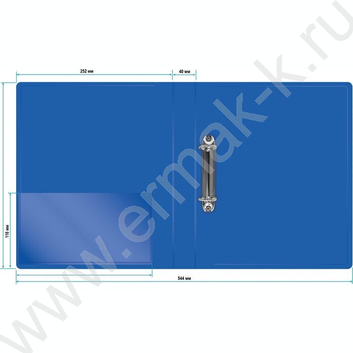 Папка 2 D-образных кольца 40мм синяя 0,8мм карман внутренний и торцевой | Фото 4