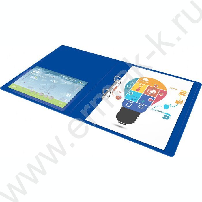 Папка 2 D-образных кольца 40мм синяя 0,8мм карман внутренний и торцевой | Фото 6