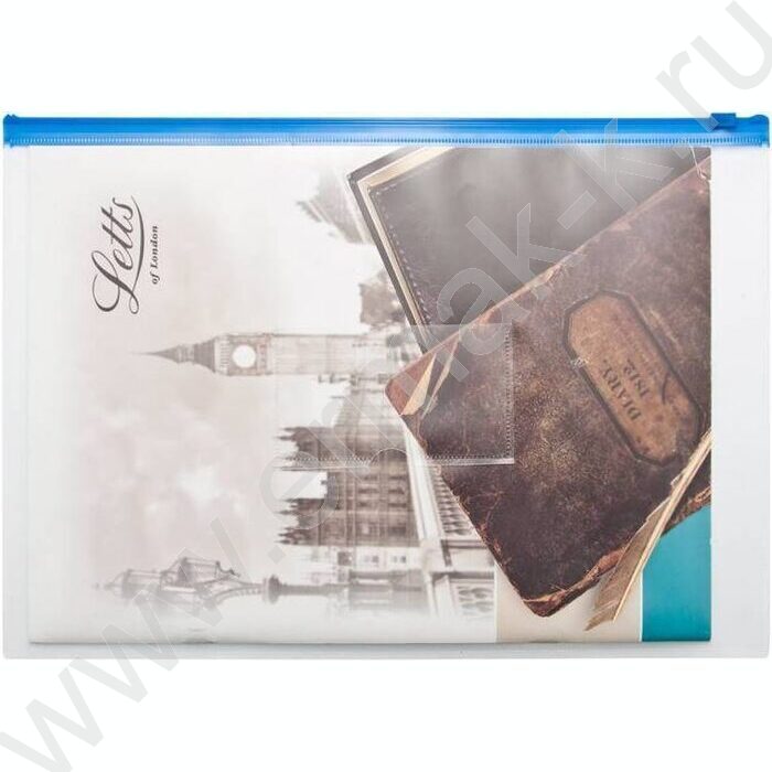 Папка-конверт на молнии А4 ZIP карм.для визит. синяя | Фото 2