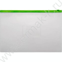 Папка-конверт на молнии А4 ZIP карм.для визит. зеленая | Фото 1