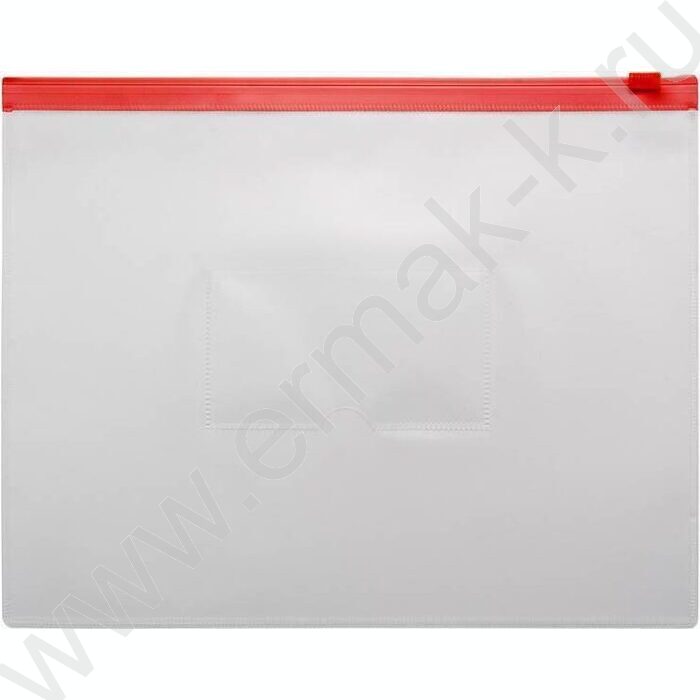 Папка-конверт на молнии А5 ZIP карм.для визит. красная | Фото 1