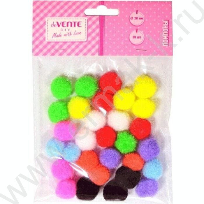 Помпоны d-20мм 30шт, цвет ассорти, европодвес | Фото 1