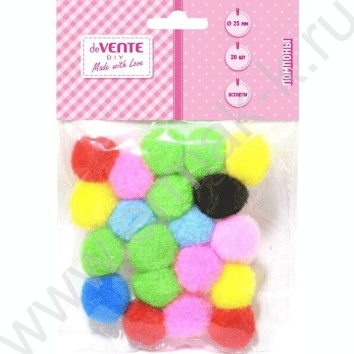 Помпоны d-25мм 20шт, цвет ассорти, европодвес | Фото 1