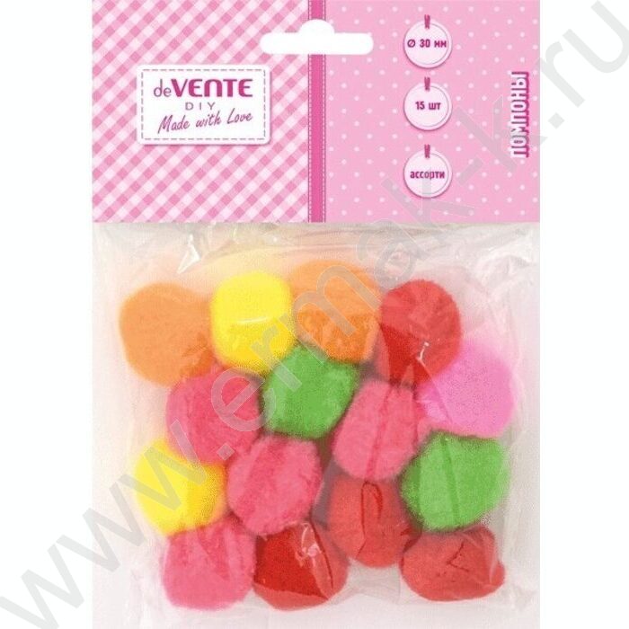 Помпоны d-30мм 15шт, цвет ассорти, европодвес | Фото 1