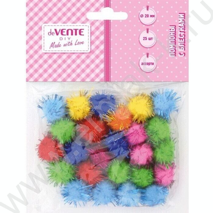 Помпоны с блестками d-20мм 25шт цвет ассорти /блистер | Фото 1