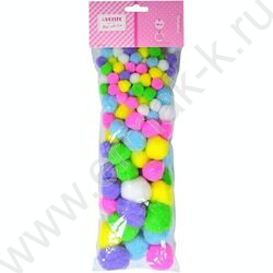 Помпоны 100шт, размер и цвет ассорти /блистер | Фото 1