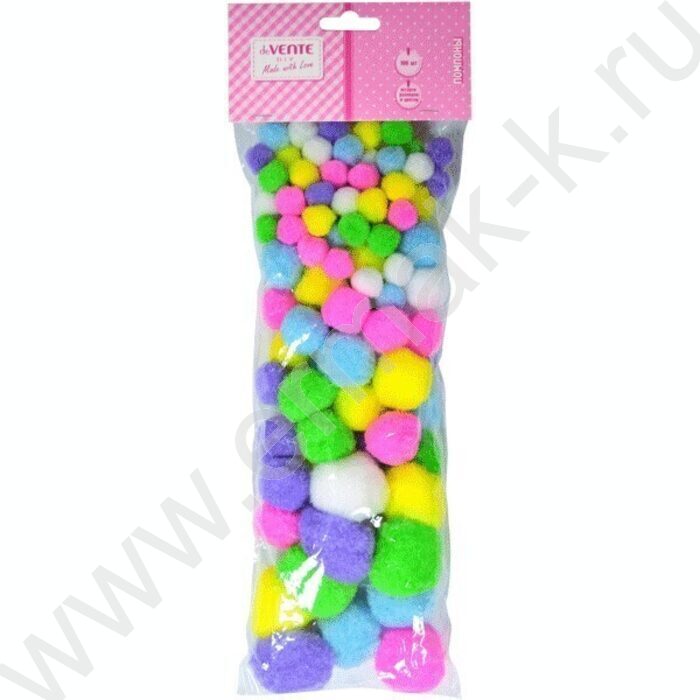Помпоны 100шт, размер и цвет ассорти /блистер | Фото 1