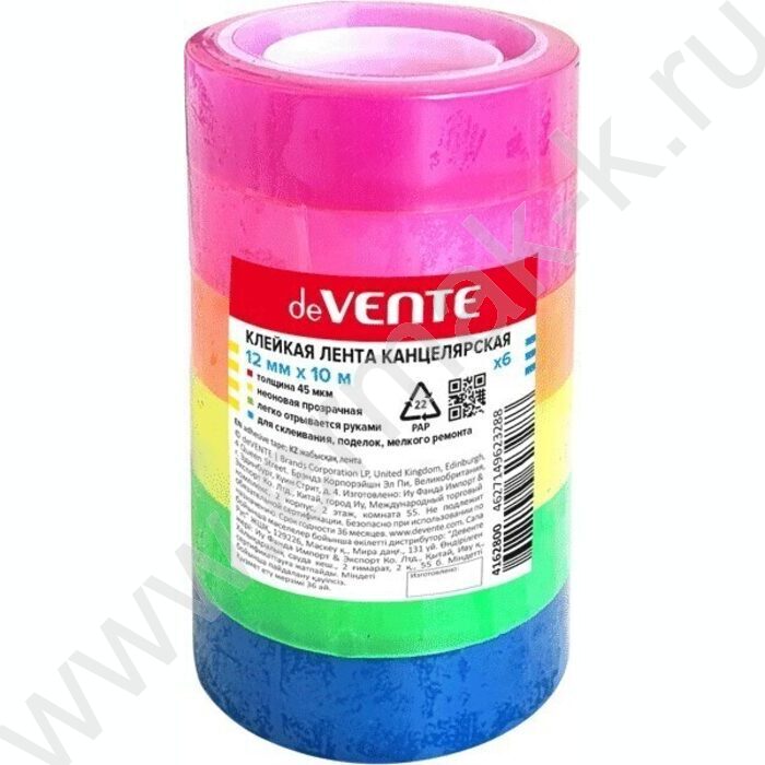 Скотч 12*10 неоновая прозр. тонир. ассорти /набор 6шт./цв. | Фото 1