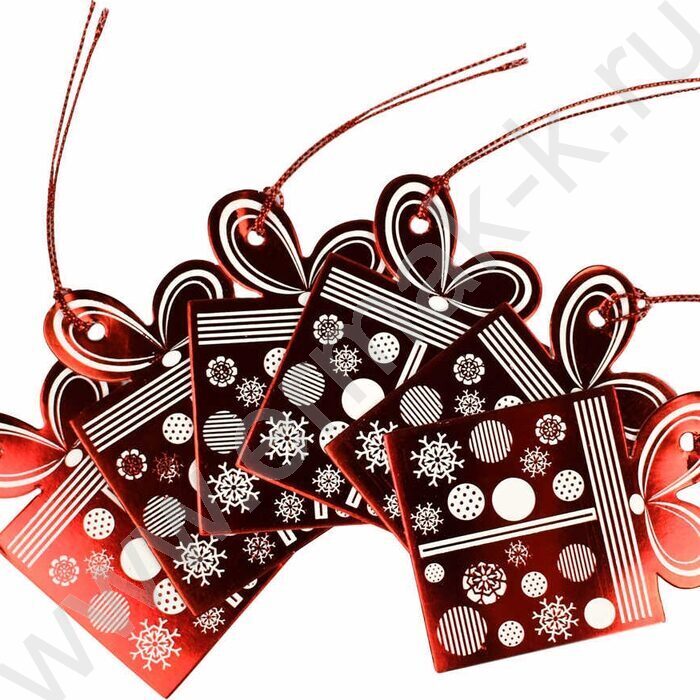 Набор подвесных ярлыков Новогодние красные/для новогодних подарков, из картона с фигурной вырубк | Фото 7