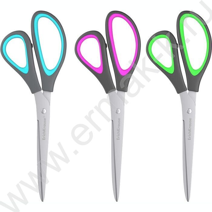 Ножницы 19см EasyCut+ Ergo ассиметрич. форма ручек, резин. вставки /ассорти /блистер | Фото 1