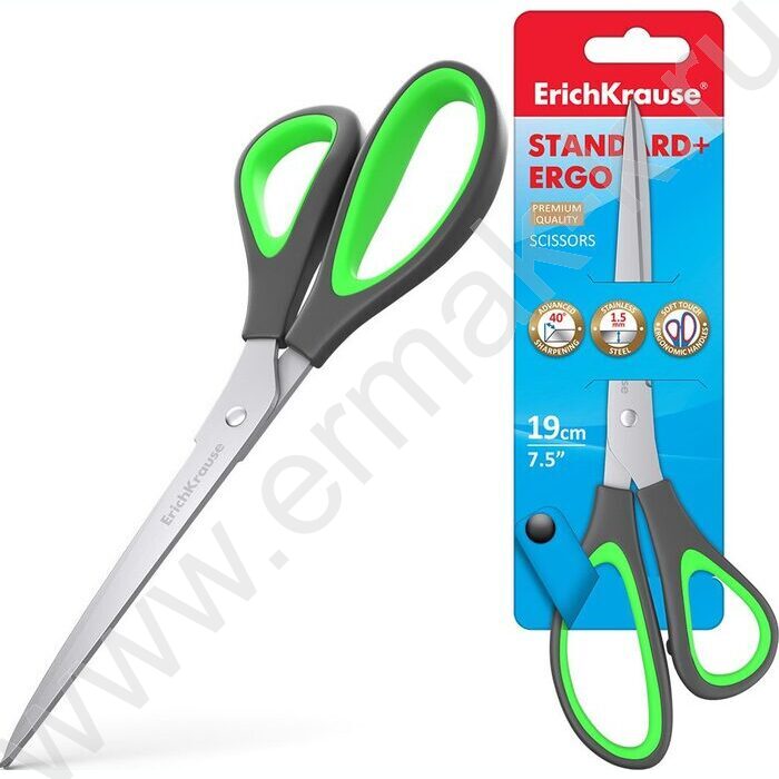 Ножницы 19см EasyCut+ Ergo ассиметрич. форма ручек, резин. вставки /ассорти /блистер | Фото 3