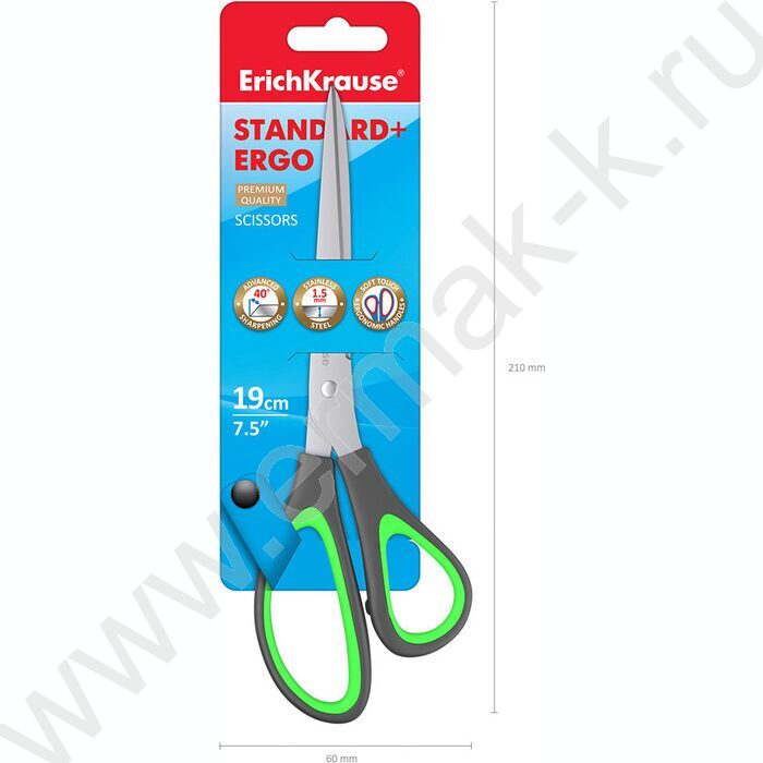Ножницы 19см EasyCut+ Ergo ассиметрич. форма ручек, резин. вставки /ассорти /блистер | Фото 6