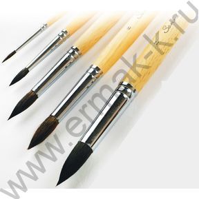 Кисть  белка №12 микс круглая, длинная ручка пропитанная лаком Сонет