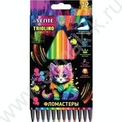 Фломастеры  12цв Triolino трехгранные, вентилируемый колпачок, к/кор с подвесом | Фото 1