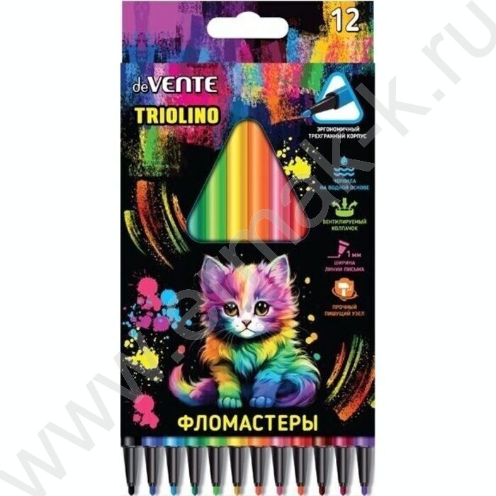 Фломастеры  12цв Triolino трехгранные, вентилируемый колпачок, к/кор с подвесом | Фото 1