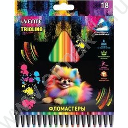Фломастеры  18цв Triolino трехгранные, вентилируемый колпачок, к/кор с подвесом | Фото 1
