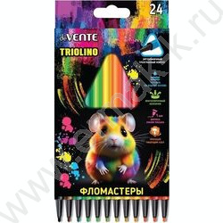 Фломастеры  24цв Triolino трехгранные, вентилируемый колпачок, к/кор с подвесом | Фото 1
