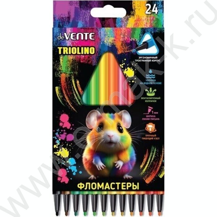 Фломастеры  24цв Triolino трехгранные, вентилируемый колпачок, к/кор с подвесом | Фото 1