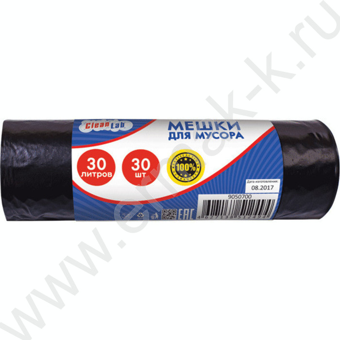 Мешки д/мусора ПНД 50*60 30л,  8мкм(черный) 30шт/рул. /тип дна -"звезда" | Фото 1