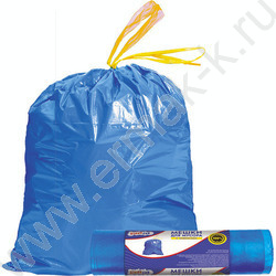 Мешки д/мусора ПНД 60*70 65л, 12мкм(синий) 15шт/рул. с завязками /тип дна -"прямой" | Фото 1