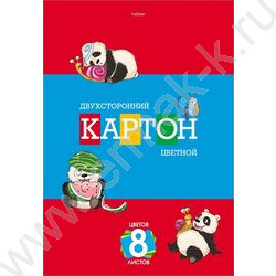 Картон цв. Двухсторонний А4  8л/8цв Приключения маленькой панды | Фото 1