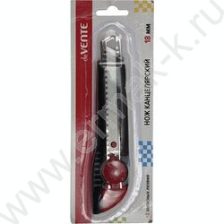 Нож канцелярский 18мм+2лезвия красный/черный метал.направляющие, ручная блок., блистер | Фото 1