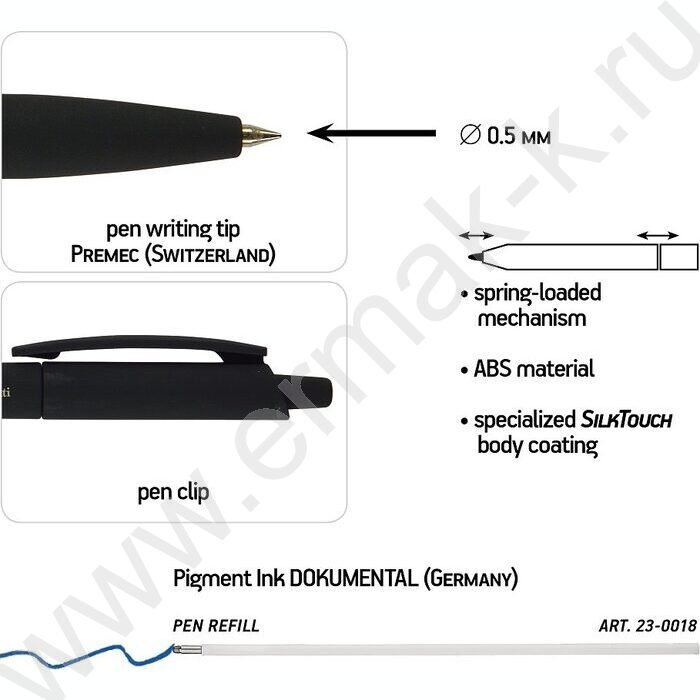 Ручка шар авт SlimClick.Black синяя 0,5мм /антискольз.корпус | Фото 3