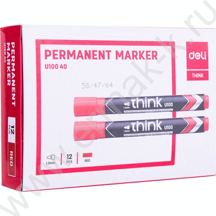 Маркер перм. /красный/ 1,5мм круг Think | Фото 4