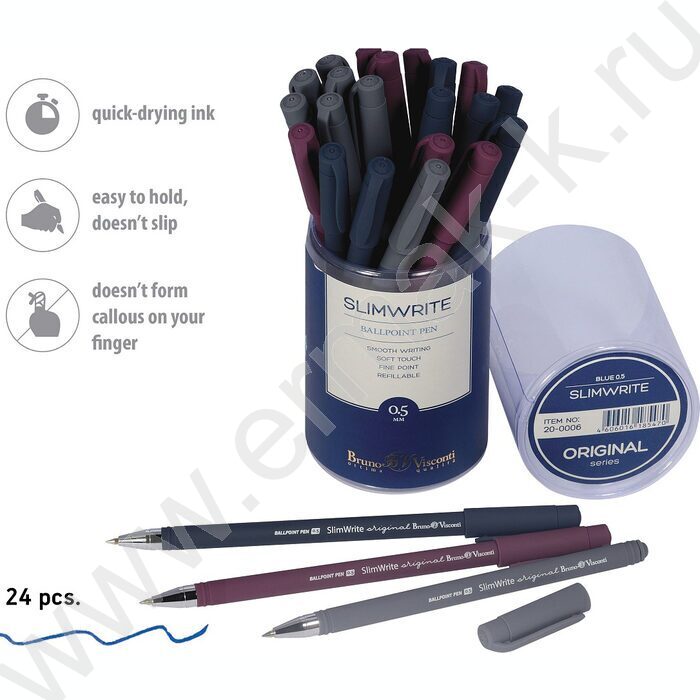 Ручка шар SlimWrite.Original синяя 0,5мм /антискольз.корпус/3цв.корпуса | Фото 4