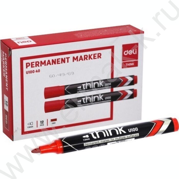 Маркер перм. /красный/ 1,5-5мм косой Think | Фото 4
