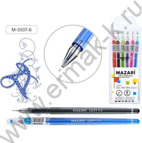 Ручка гелевая /набор  6цв/ 0,5мм "Lexy" /игла,корпус пл.цветной,наконечник в форме кристалла,в п