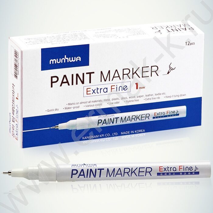 Маркер-краска /белый/ 1мм круг "Extra Fine Paint Marker" /нитро-основа | Фото 2