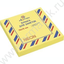 Бумага д/записей  76*76мм /100л, 75г/м², неоновая желтая с липким краем | Фото 1