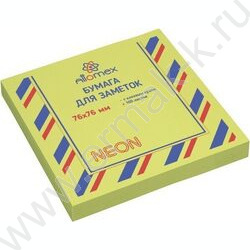 Бумага д/записей  76*76мм /100л, 75г/м², неоновая зеленая с липким краем | Фото 1
