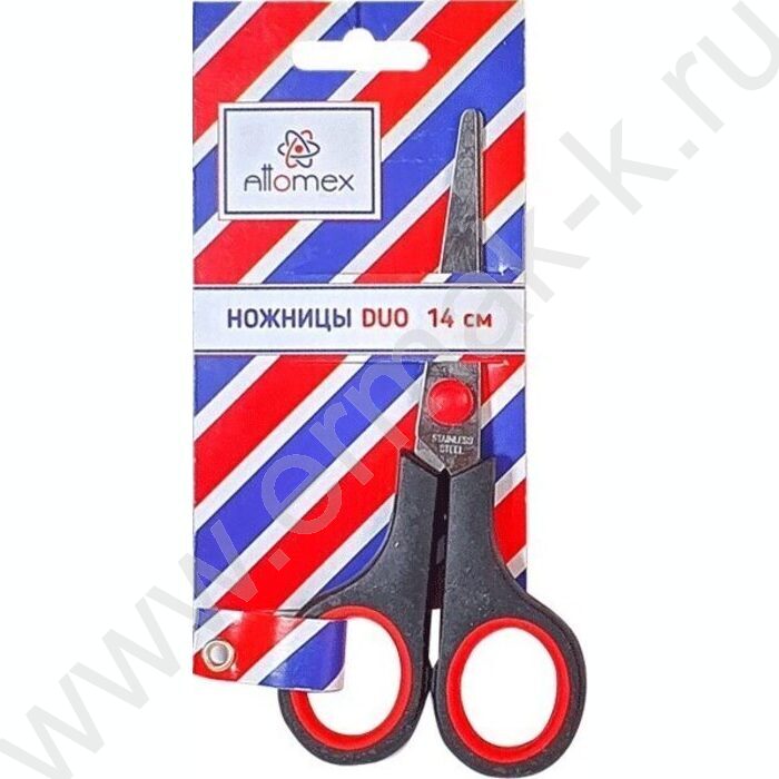 Ножницы 14см Duo двухцветные прорезиненные кольца, в картонном блистере | Фото 1