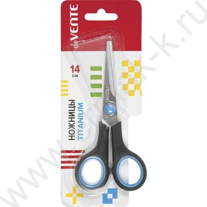 Ножницы 14см титан.лезвия, двухцветные прорезиненные кольца,картон.блистер индивидуальная маркир | Фото 2