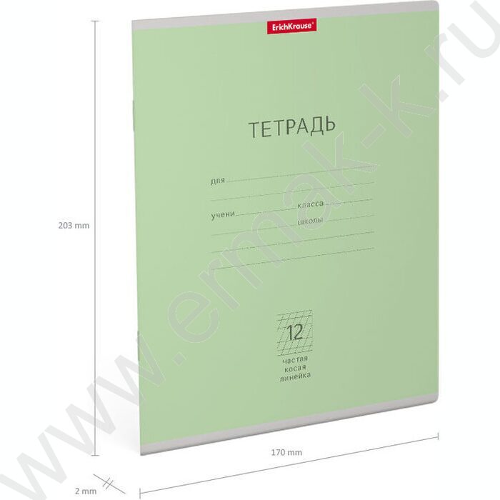 Тетрадь  12л линейка косая частая "Классика" зеленый | Фото 4