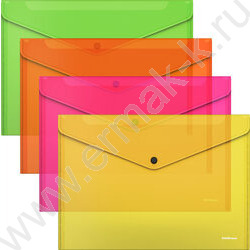 Папка-конверт на кнопке А4 Glossy Neon п/прозрач. ассорти | Фото 1